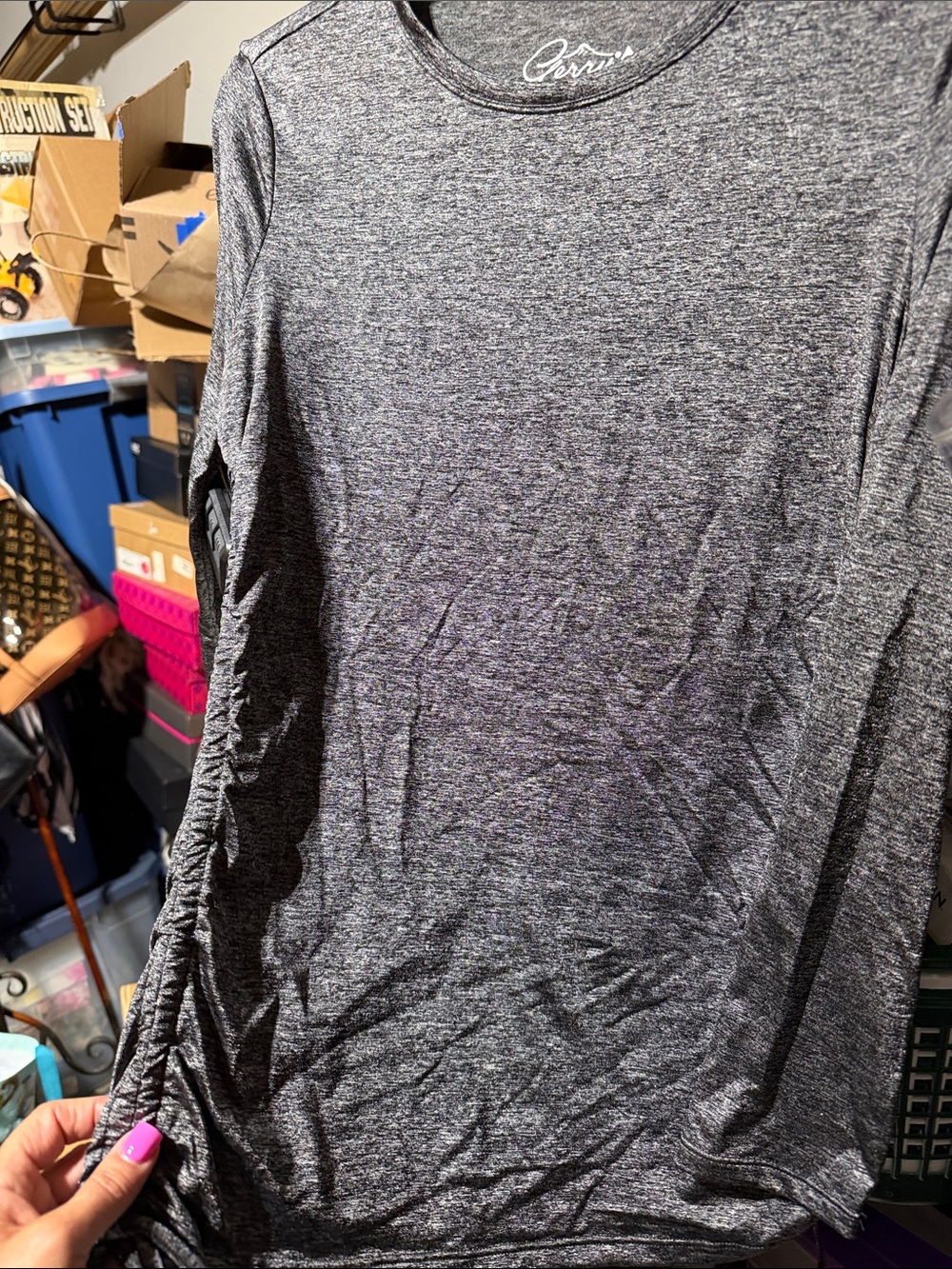 Gerry Gray Long-Sleeve Ruched Side Top